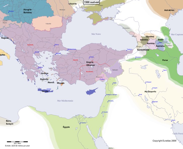 Carte montrant l'Europe en 1500 sud-est