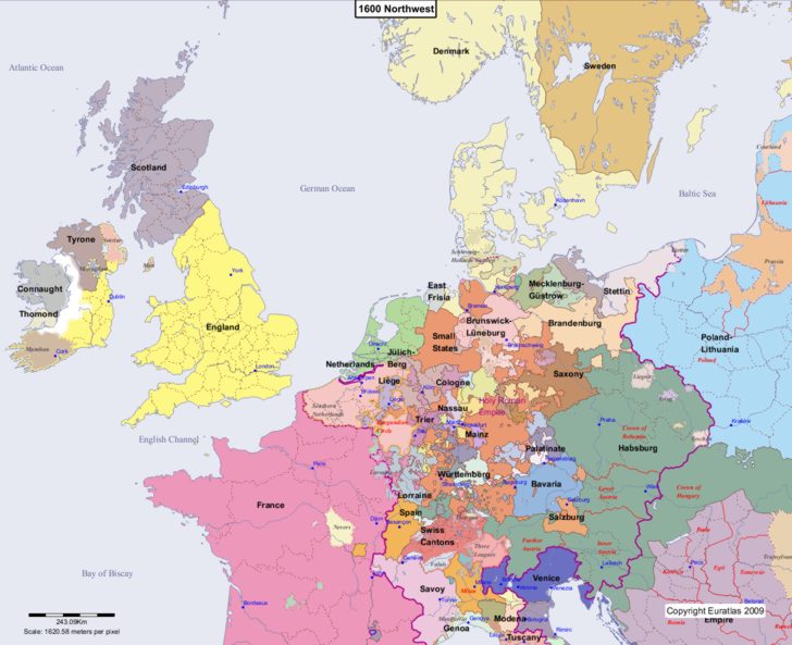 Map showing Europe 1600 Northwest