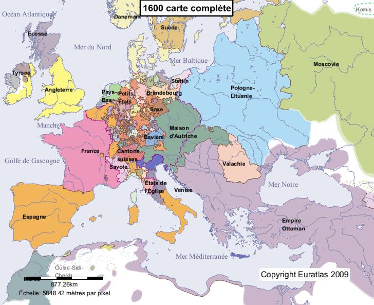 Carte complète de l'Europe en l'an 1600