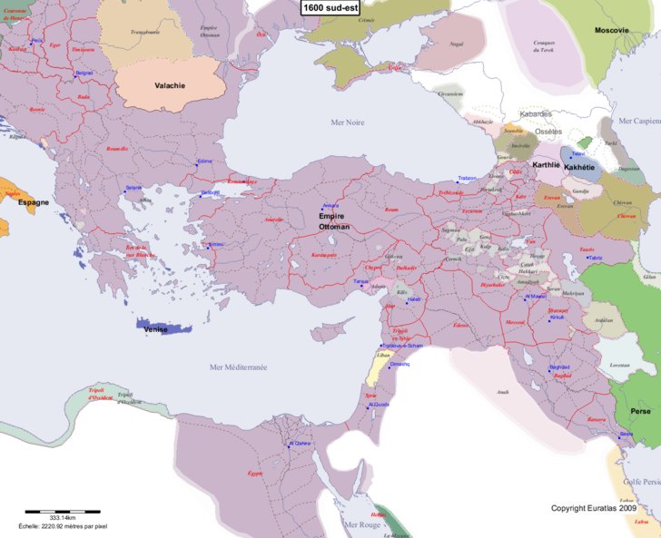 Carte montrant l'Europe en 1600 sud-est