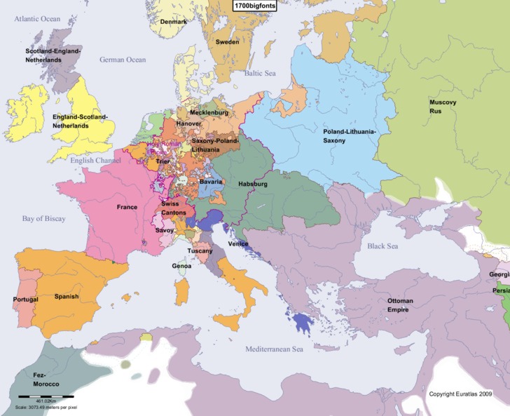 Map Of Europe 1700