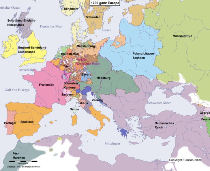 Hauptkarte von Europa im Jahre 1700