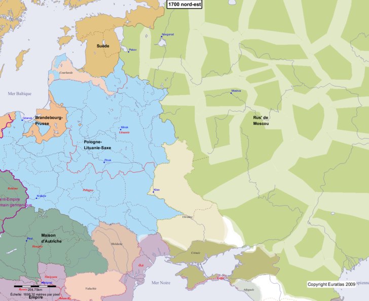 Carte montrant l'Europe en 1700 nord-est