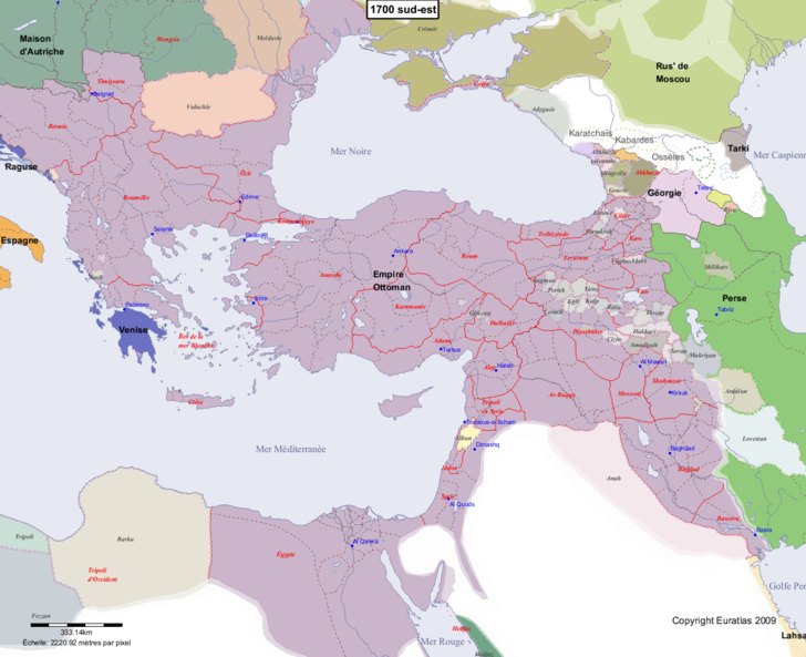 Carte montrant l'Europe en 1700 sud-est