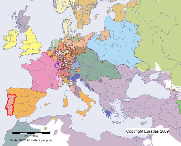 Map of Portugal in year 1700