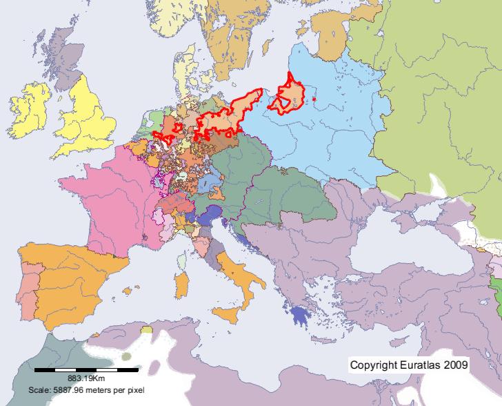 Karte von Brandenburg-Preußen im Jahre 1700