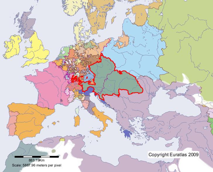 Map of Habsburg in year 1700