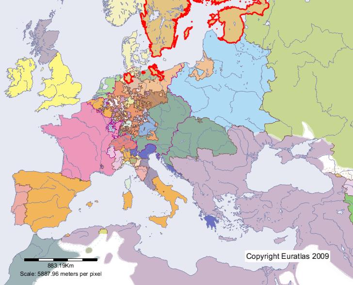 Map of Sweden in year 1700