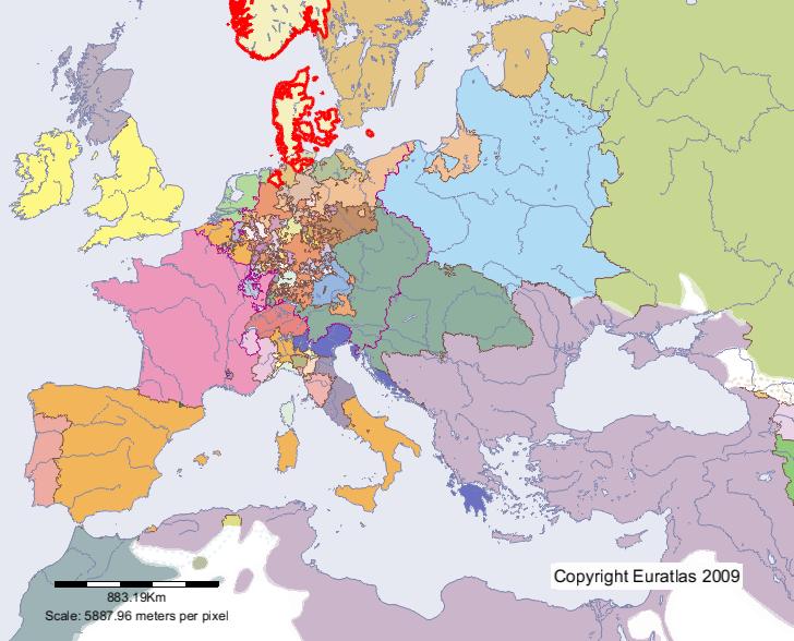 Map of Denmark in year 1700