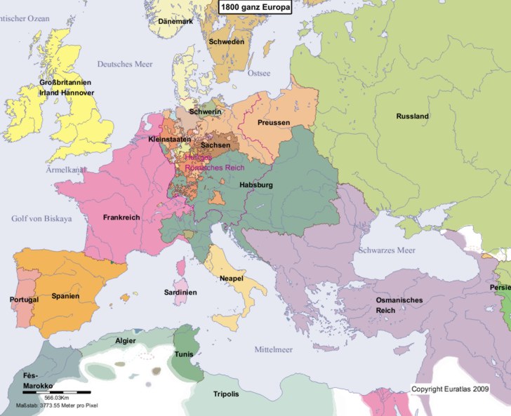 Hauptkarte von Europa im Jahre 1800