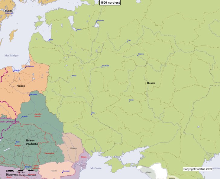 Carte montrant l'Europe en 1800 nord-est