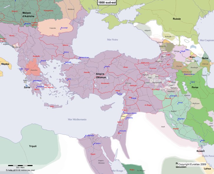 Carte montrant l'Europe en 1800 sud-est