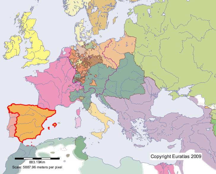 Map of Spain in year 1800