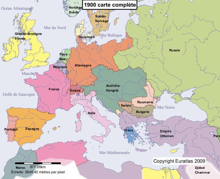 Carte complète de l'Europe en l'an 1900