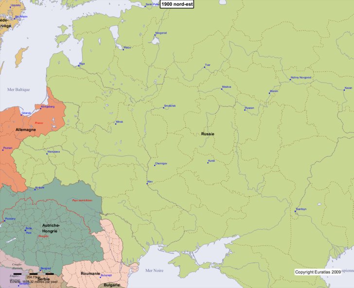 Carte montrant l'Europe en 1900 nord-est