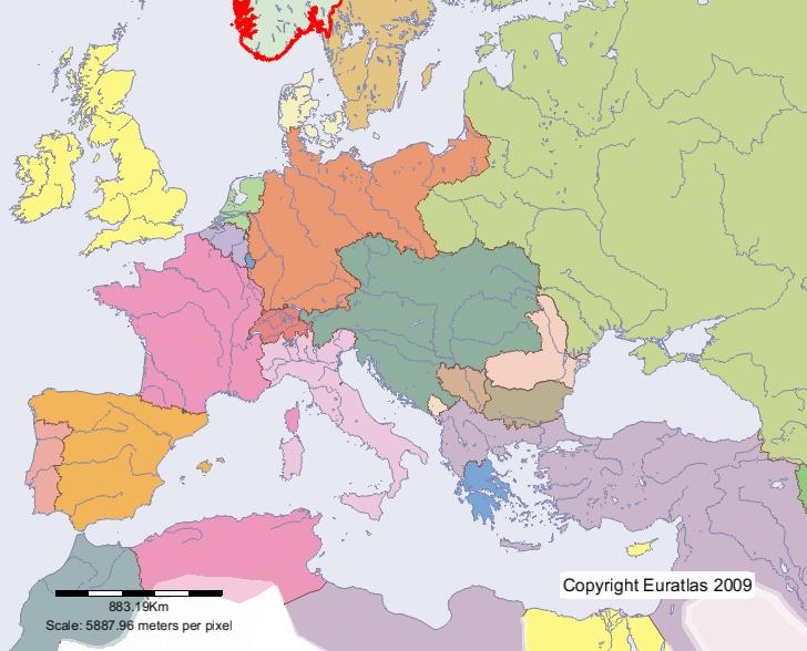 Map of Norway-Sweden in year 1900