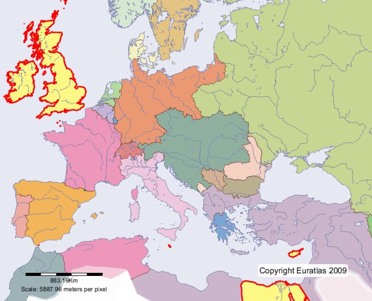 Map of Great-Britain Ireland in year 1900