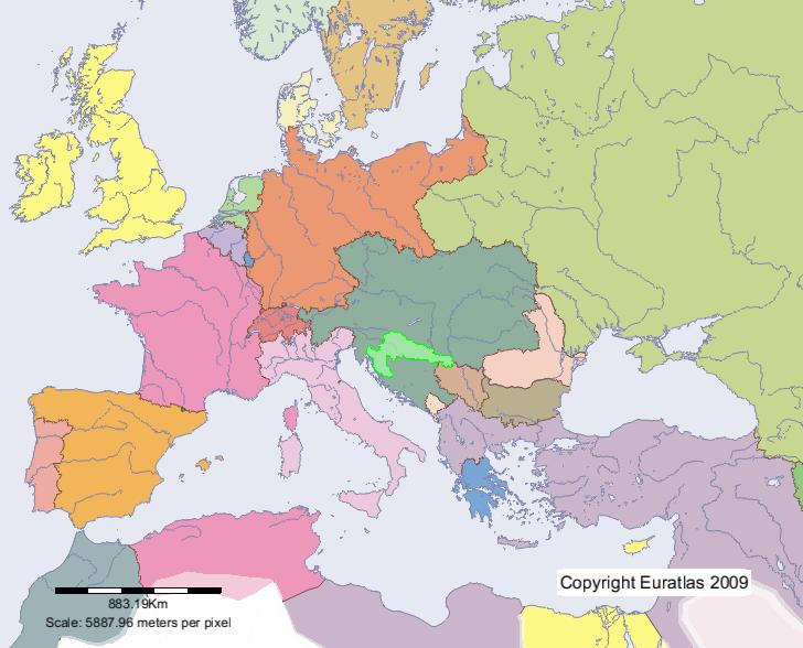 Map of Croatia-Slavonia in year 1900