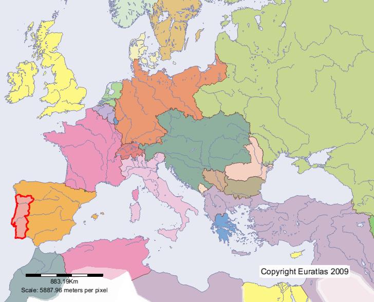 Map of Portugal in year 1900