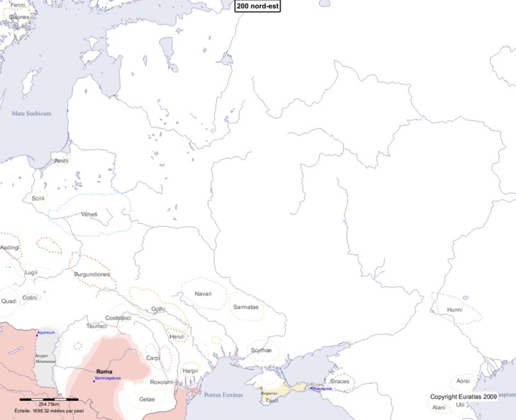 Carte montrant l'Europe en 200 nord-est