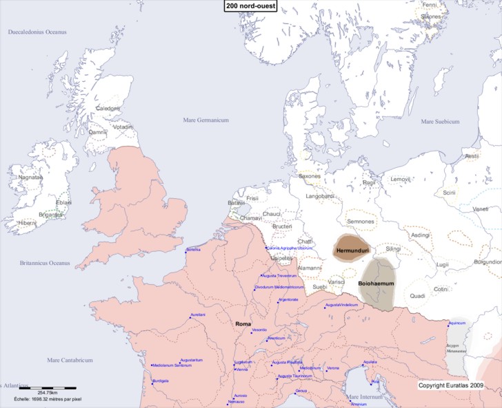 Carte montrant l'Europe en 200 nord-ouest