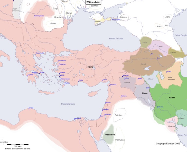 Carte montrant l'Europe en 200 sud-est