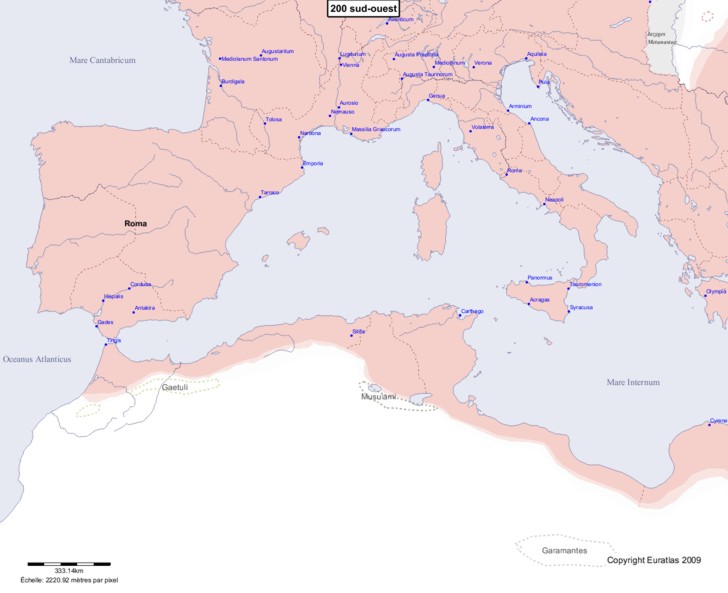 Carte montrant l'Europe en 200 sud-ouest