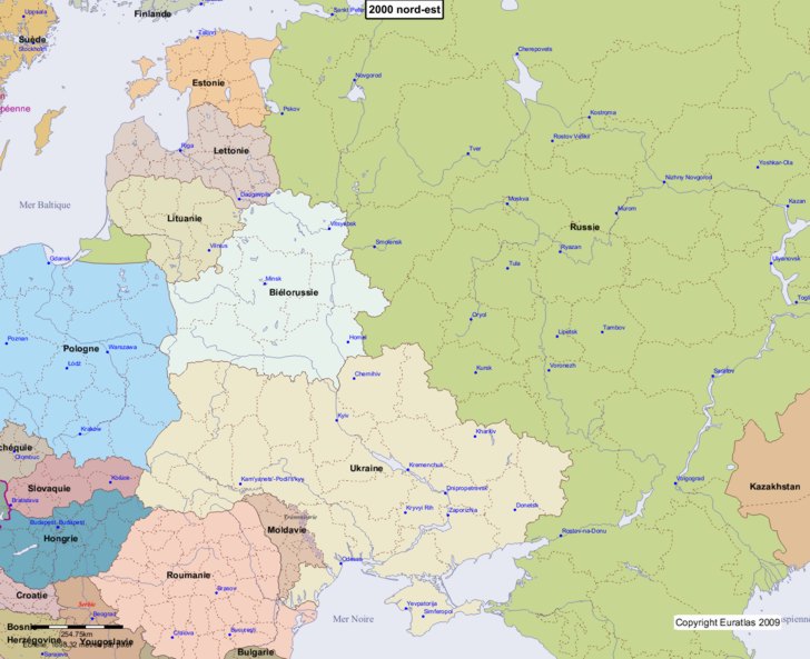 Carte montrant l'Europe en 2000 nord-est