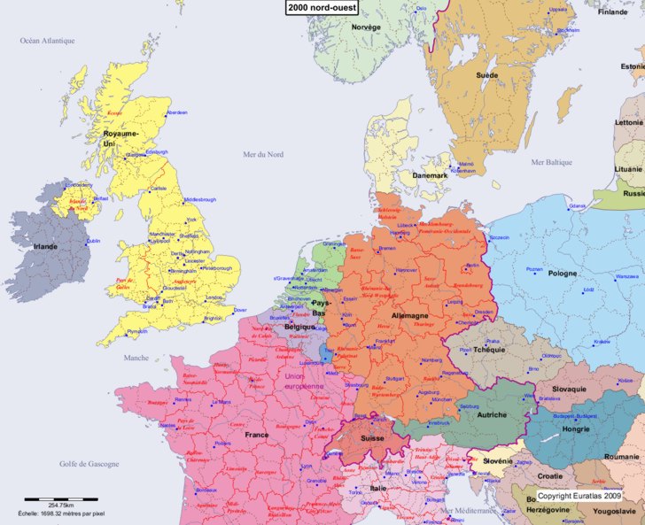 Carte montrant l'Europe en 2000 nord-ouest