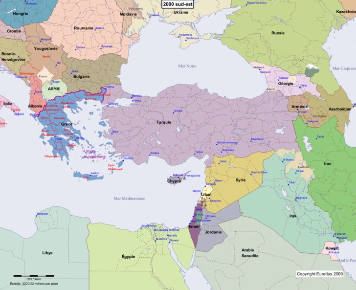 Carte montrant l'Europe en 2000 sud-est