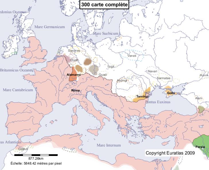 Carte complète de l'Europe en l'an 300