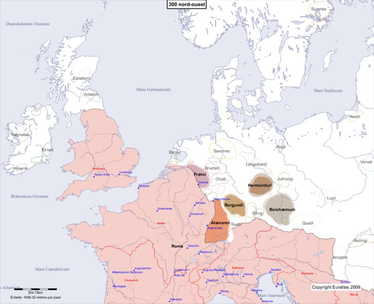 Carte montrant l'Europe en 300 nord-ouest