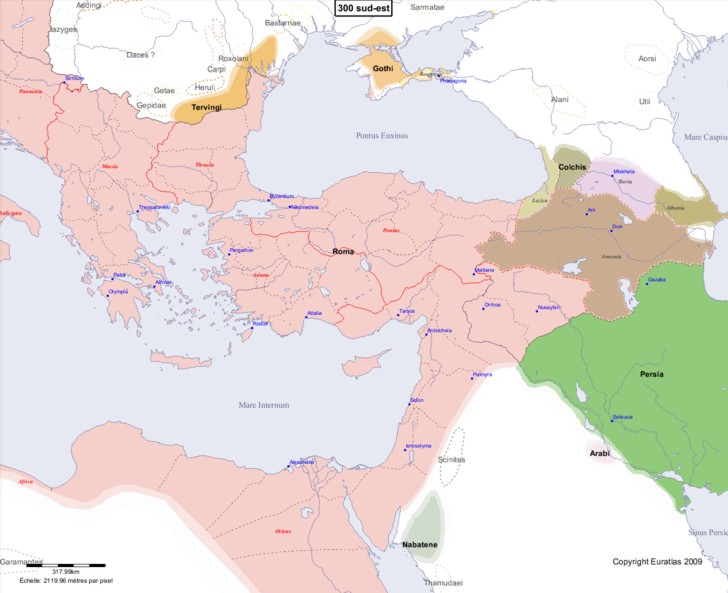 Carte montrant l'Europe en 300 sud-est