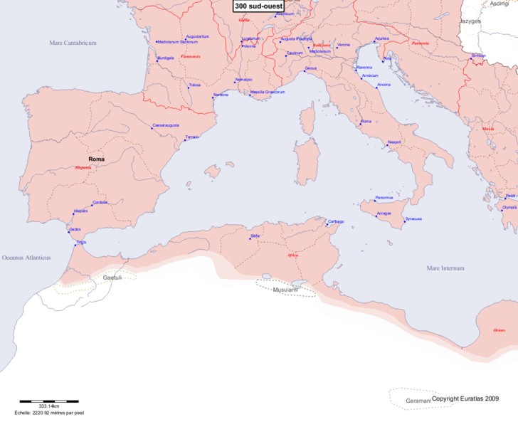 Carte montrant l'Europe en 300 sud-ouest
