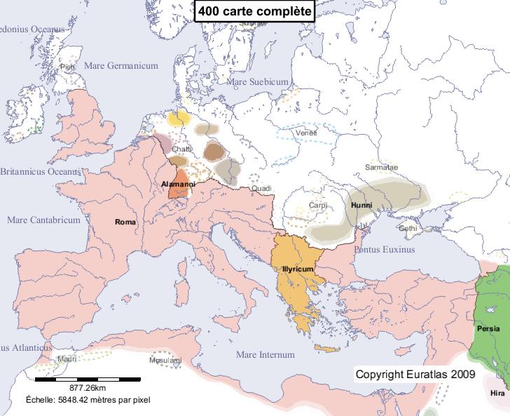 Carte complète de l'Europe en l'an 400