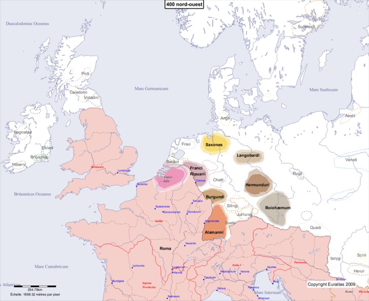 Carte montrant l'Europe en 400 nord-ouest