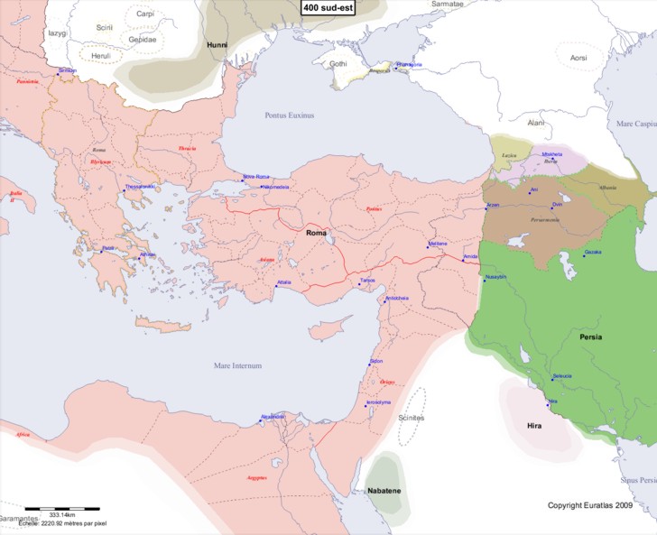 Carte montrant l'Europe en 400 sud-est