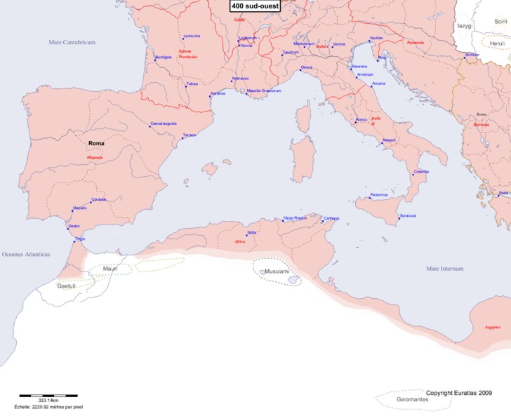 Carte montrant l'Europe en 400 sud-ouest