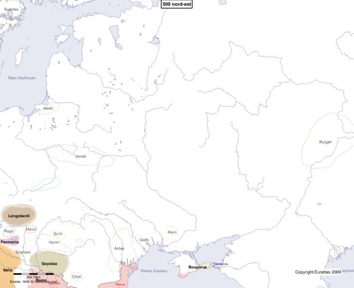 Carte montrant l'Europe en 500 nord-est