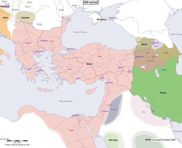 Carte montrant l'Europe en 500 sud-est