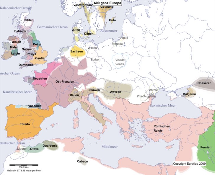 Hauptkarte von Europa im Jahre 600