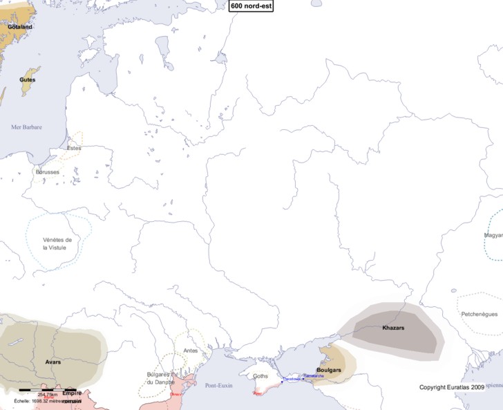 Carte montrant l'Europe en 600 nord-est