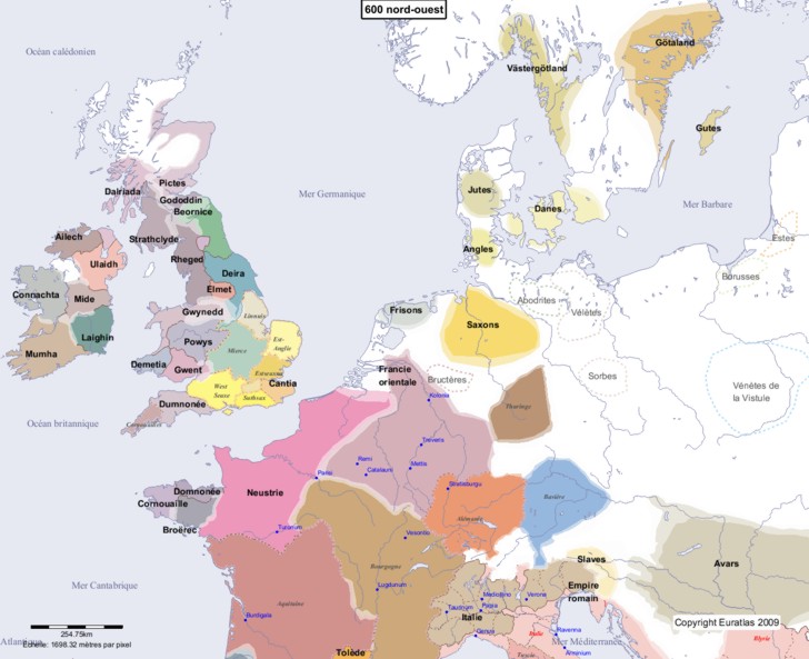 Carte montrant l'Europe en 600 nord-ouest