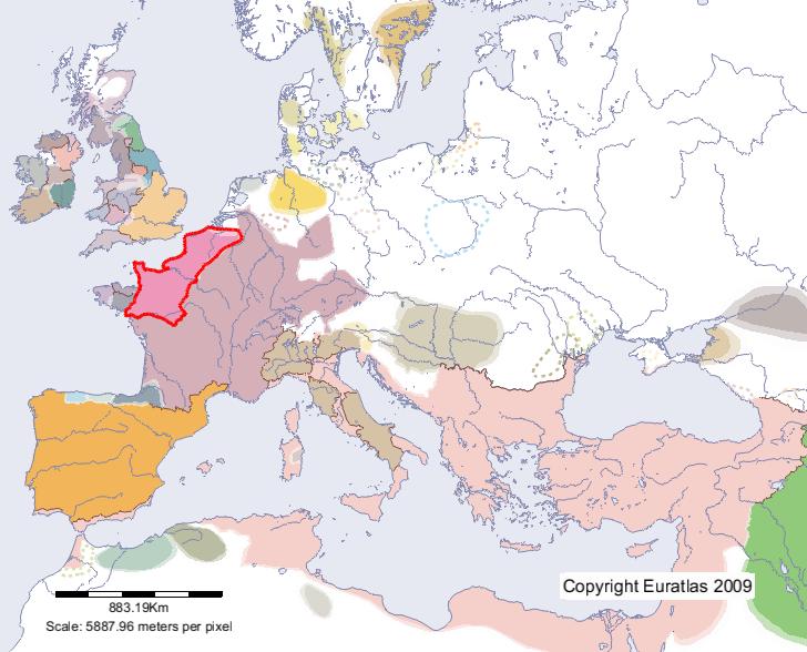 Karte von Neustrien im Jahre 600