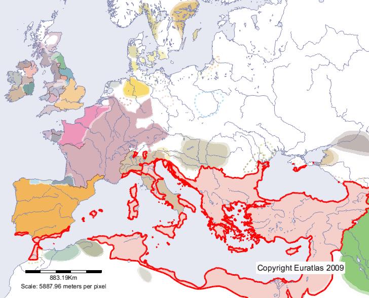 Karte von Römisches Reich im Jahre 600