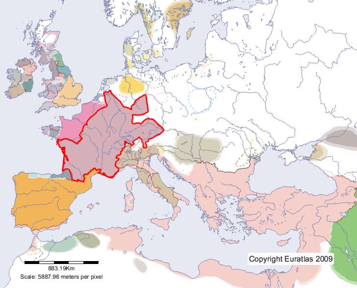 Carte de Francie orientale en l'an 600