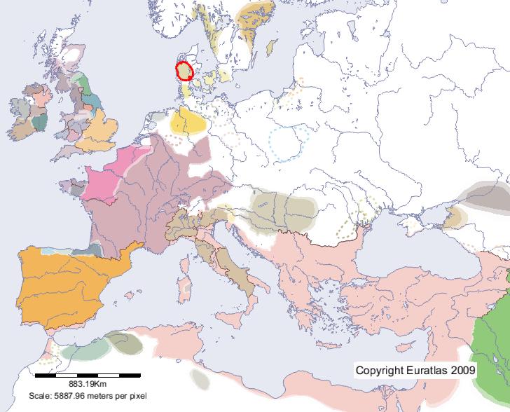 Karte von Jüten im Jahre 600