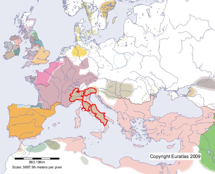 Carte de Italie en l'an 600