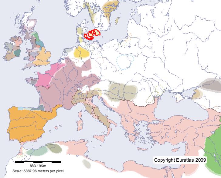 Karte von Dänen im Jahre 600