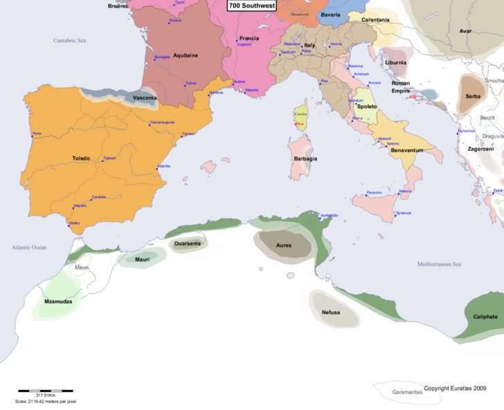 Map showing Europe 700 Southwest